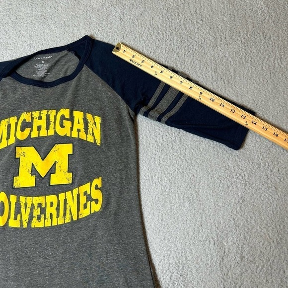 Michigan Wolverines Baseball Shirt Womens S Gray Blue Colorblock Graphic Tee - Picture 5 of 8
